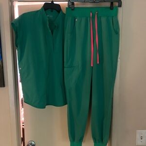 Figs Teal Technical Collection Green set XS Top and S size pants
